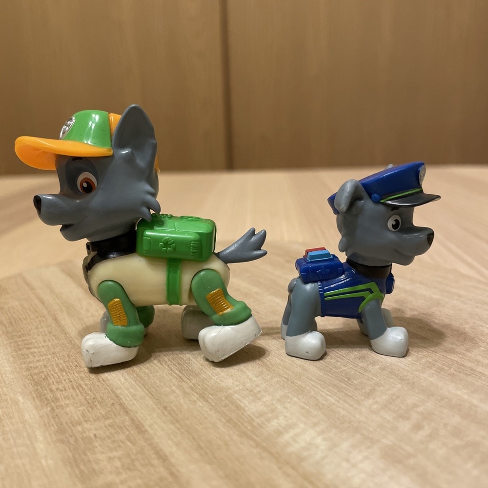 Paw Patrol Rocky Action Figures Lot 2 Spin Master Rescue Police Recycle Pup